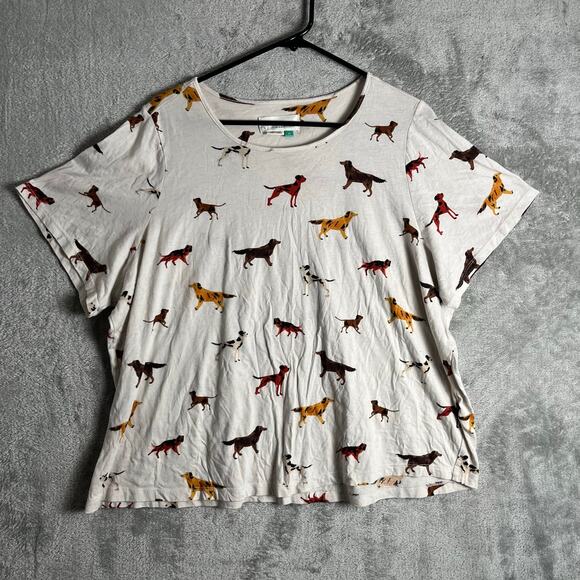 Anthropologie Dog Lover Graphic Tee Whimsigirl Cottagecore Petcore Puppies 2X - Picture 1 of 6